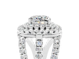 White gold Double Halo Cushion Cut Diamond Split Shank Pave Set Ring_5