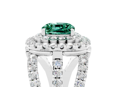 White gold Double Halo Cushion Cut Diamond Split Shank Pave Set Ring_5