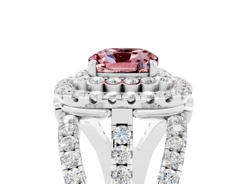 White gold Double Halo Cushion Cut Diamond Split Shank Pave Set Ring_5