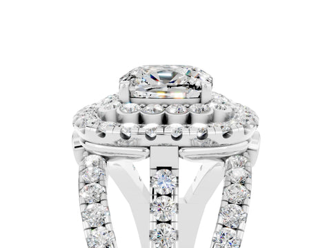 White gold Double Halo Cushion Cut Diamond Split Shank Pave Set Ring_5
