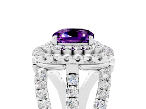 White gold Double Halo Cushion Cut Diamond Split Shank Pave Set Ring_5