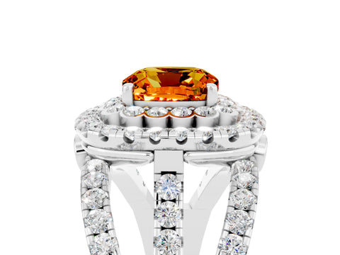 White gold Double Halo Cushion Cut Diamond Split Shank Pave Set Ring_5