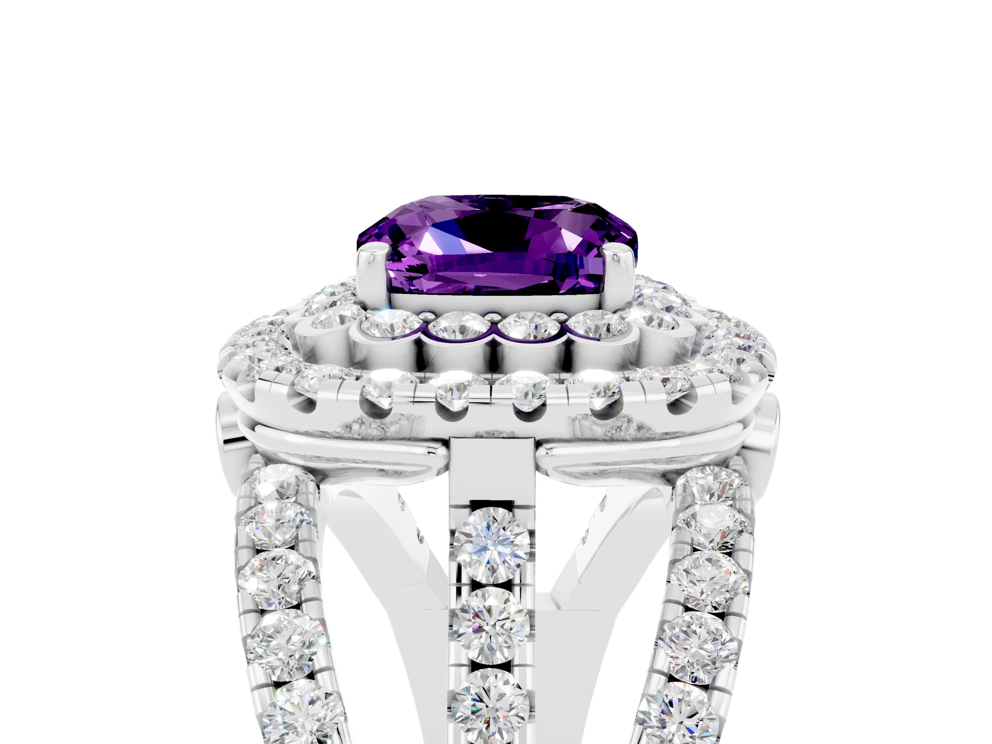 White gold Double Halo Cushion Cut Diamond Split Shank Pave Set Ring_5