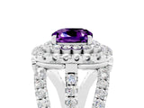 White gold Double Halo Cushion Cut Diamond Split Shank Pave Set Ring_5