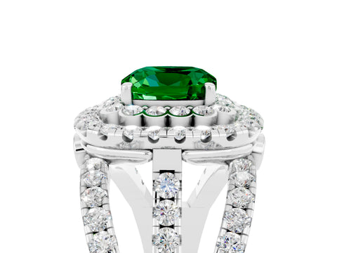 White gold Double Halo Cushion Cut Diamond Split Shank Pave Set Ring_5