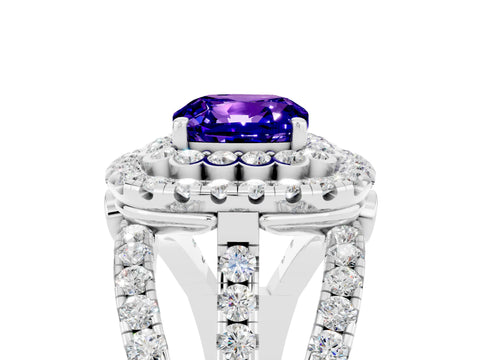 White gold Double Halo Cushion Cut Diamond Split Shank Pave Set Ring_5