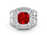 White gold Double Halo Cushion Cut Diamond Split Shank Pave Set Ring
