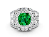 White gold Double Halo Cushion Cut Diamond Split Shank Pave Set Ring