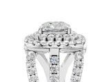 White gold Double Halo Cushion Cut Diamond Split Shank Pave Set Ring_8
