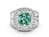 White gold Double Halo Cushion Cut Diamond Split Shank Pave Set Ring