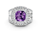 White gold Double Halo Cushion Cut Diamond Split Shank Pave Set Ring