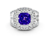 White gold Double Halo Cushion Cut Diamond Split Shank Pave Set Ring