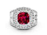 White gold Double Halo Cushion Cut Diamond Split Shank Pave Set Ring