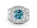 White gold Double Halo Cushion Cut Diamond Split Shank Pave Set Ring
