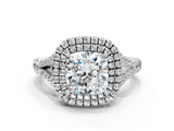 White gold Double Halo Cushion Cut Diamond Split Shank Ring with Four Prong Setting_45