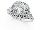 White gold Double Halo Cushion Cut Diamond Split Shank Ring with Four Prong Setting_46