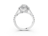 White gold Double Halo Cushion Cut Diamond Split Shank Ring with Four Prong Setting_48