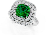 White gold Double Halo Cushion Cut Emerald Pavé Band with Four-Prong Setting_1