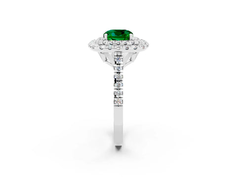 White gold Double Halo Cushion Cut Emerald Pavé Band with Four-Prong Setting_2