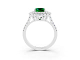 White gold Double Halo Cushion Cut Emerald Pavé Band with Four-Prong Setting_3