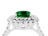 White gold Double Halo Cushion Cut Emerald Pavé Band with Four-Prong Setting_4