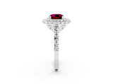 White gold Double Halo Cushion Cut Garnet Pavé Band with Four-Prong Setting_2