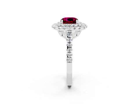 White gold Double Halo Cushion Cut Garnet Pavé Band with Four-Prong Setting_2