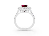 White gold Double Halo Cushion Cut Garnet Pavé Band with Four-Prong Setting_3