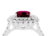 White gold Double Halo Cushion Cut Garnet Pavé Band with Four-Prong Setting_4