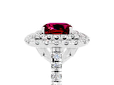 White gold Double Halo Cushion Cut Garnet Pavé Band with Four-Prong Setting_5