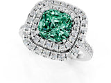 White gold Double Halo Cushion Cut Green Sapphire Pavé Band with Four-Prong Setting_1