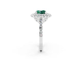 White gold Double Halo Cushion Cut Green Sapphire Pavé Band with Four-Prong Setting_2