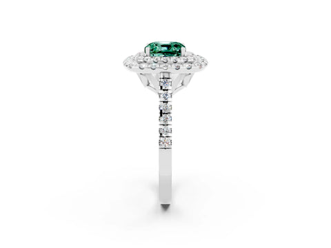 White gold Double Halo Cushion Cut Green Sapphire Pavé Band with Four-Prong Setting_2