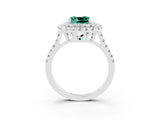 White gold Double Halo Cushion Cut Green Sapphire Pavé Band with Four-Prong Setting_3
