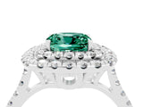 White gold Double Halo Cushion Cut Green Sapphire Pavé Band with Four-Prong Setting_4