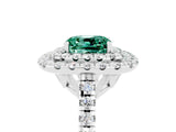 White gold Double Halo Cushion Cut Green Sapphire Pavé Band with Four-Prong Setting_5