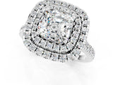 White gold Double Halo Cushion Cut Moissanite Pavé Band with Four-Prong Setting_1
