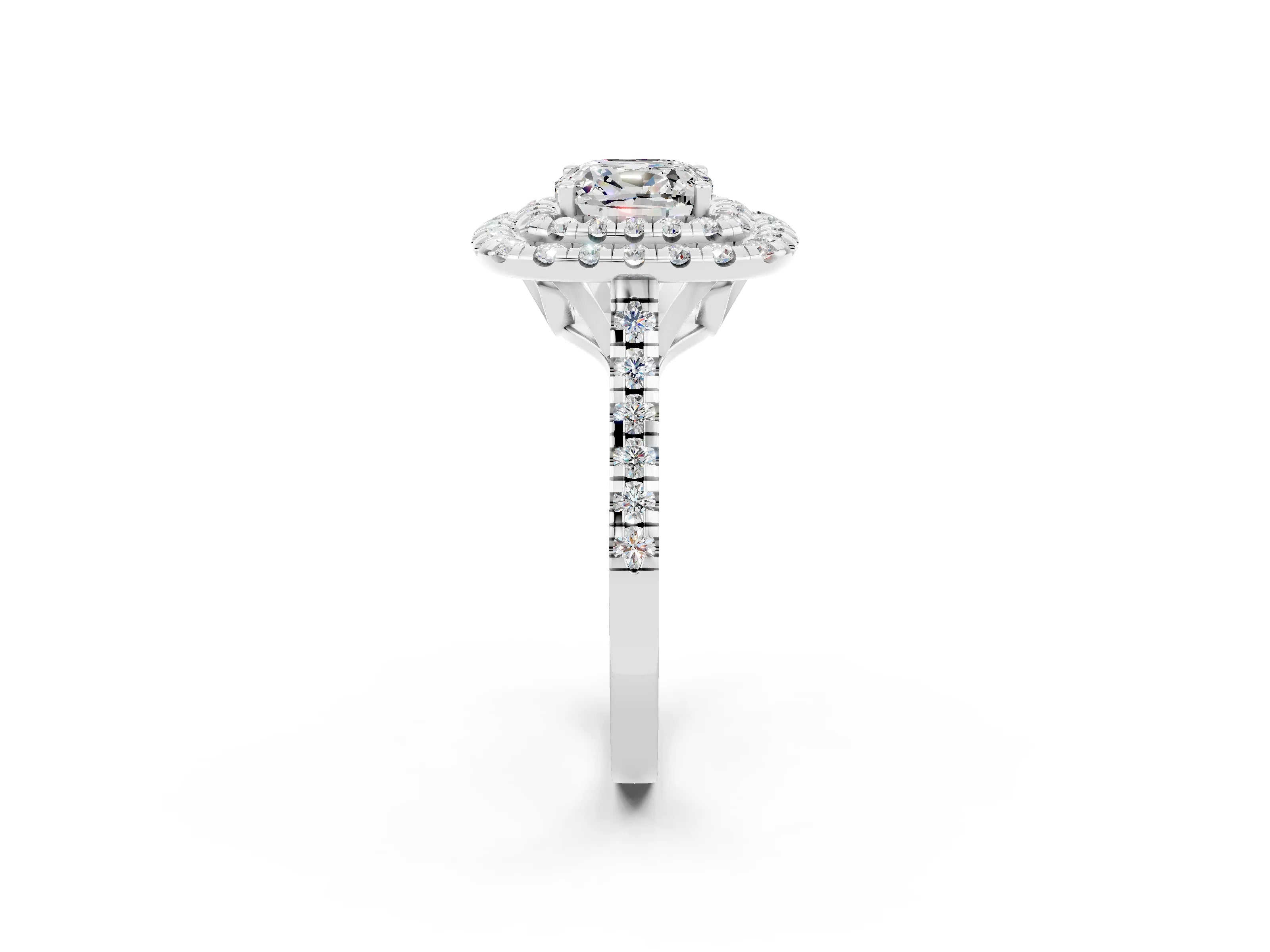 White gold Double Halo Cushion Cut Moissanite Pavé Band with Four-Prong Setting_2