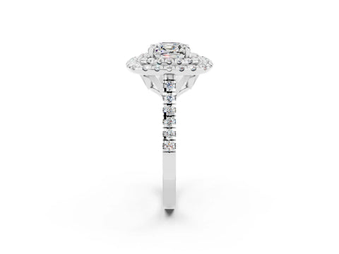 White gold Double Halo Cushion Cut Moissanite Pavé Band with Four-Prong Setting_2