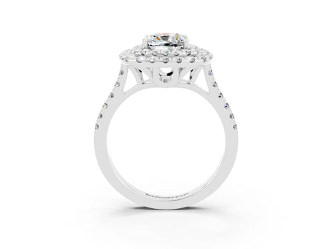 White gold Double Halo Cushion Cut Moissanite Pavé Band with Four-Prong Setting_3