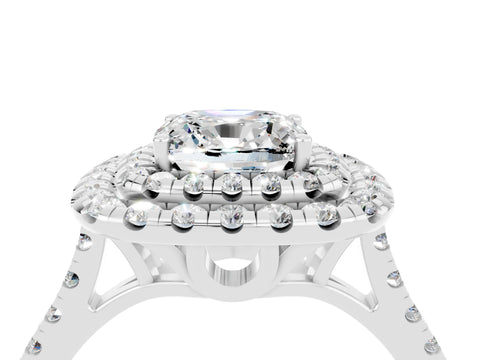 White gold Double Halo Cushion Cut Moissanite Pavé Band with Four-Prong Setting_4