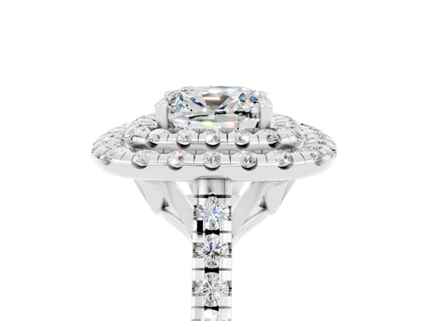 White gold Double Halo Cushion Cut Moissanite Pavé Band with Four-Prong Setting_5