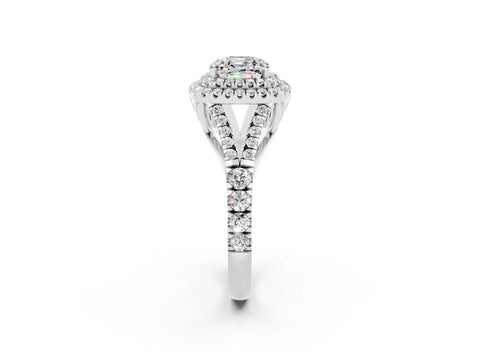 White gold Double Halo Cushion Cut Moissanite Split Shank Engagement Ring with Four-Prong Setting_2