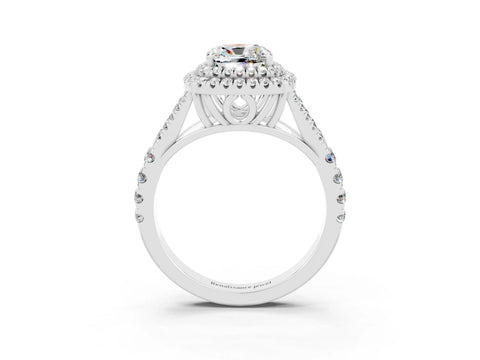 White gold Double Halo Cushion Cut Moissanite Split Shank Engagement Ring with Four-Prong Setting_3