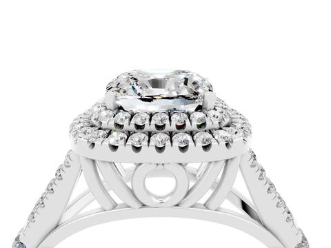 White gold Double Halo Cushion Cut Moissanite Split Shank Engagement Ring with Four-Prong Setting_4