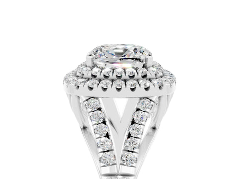White gold Double Halo Cushion Cut Moissanite Split Shank Engagement Ring with Four-Prong Setting_5