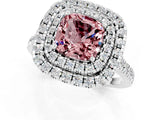 White gold Double Halo Cushion Cut Morganite Pavé Band with Four-Prong Setting_1