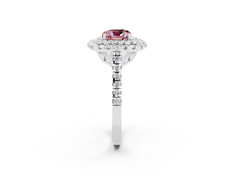 White gold Double Halo Cushion Cut Morganite Pavé Band with Four-Prong Setting_2