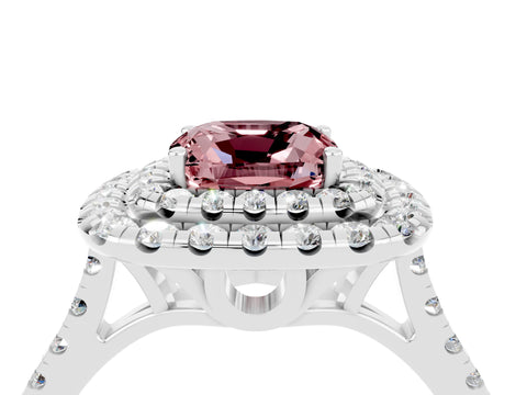 White gold Double Halo Cushion Cut Morganite Pavé Band with Four-Prong Setting_4