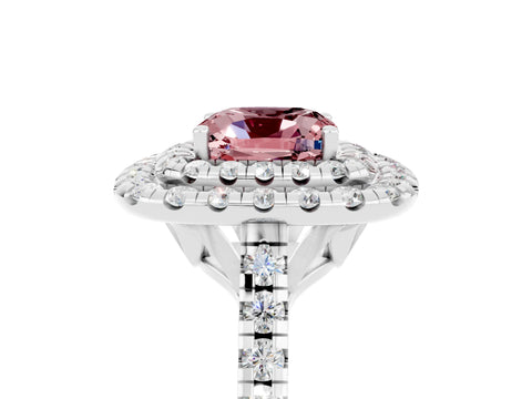 White gold Double Halo Cushion Cut Morganite Pavé Band with Four-Prong Setting_5